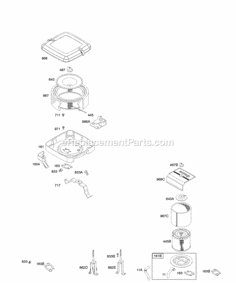 Exhaust System Diagram and Parts List for 350442-0001-01  Briggs and Stratton Engine